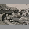 Bauhof Lustenau, der Werkplatz mit Werkstätten und Schuppen, Dienstbahn, Arbeiter in  Lustenau, ca. 1894