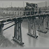 Die Hohenems auf der Dienstbrücke über den Rheintalischen Binnenkanal bei Au