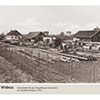 Werkplatz der Internationalen Rheinregulierung in Diepoldsau/Widnau. Dienstbahnwagen, Geleise, Schuppen, Arbeiter
