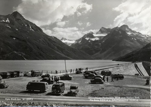 Silvrettasee Parkplatz, Blick zum Hohen Rad, Piz Buin und Schattenspitze