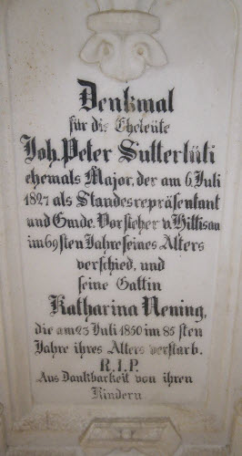 Grabstein Johann Peter Sutterlüti und Frau