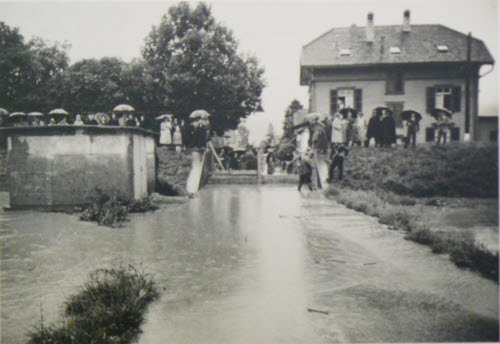 Menschen am überfluteten Rhein - Kopie