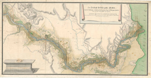 Römerkarte, Flußlauf des Rheins zwischen Untersand Herrschaft Sax und Bodensee von Ingenieur Hauptmann Johann Conrad Römer 1769