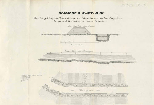 Normal-Plan über die zukünftige Verwuhrung des Rheinstroms in den Bezirken Sargans und Werdenberg im Kanton St. Gallen 1835