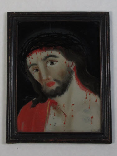 Hinterglasbild: Schmerzensmann Jesus mit Dornenkrone